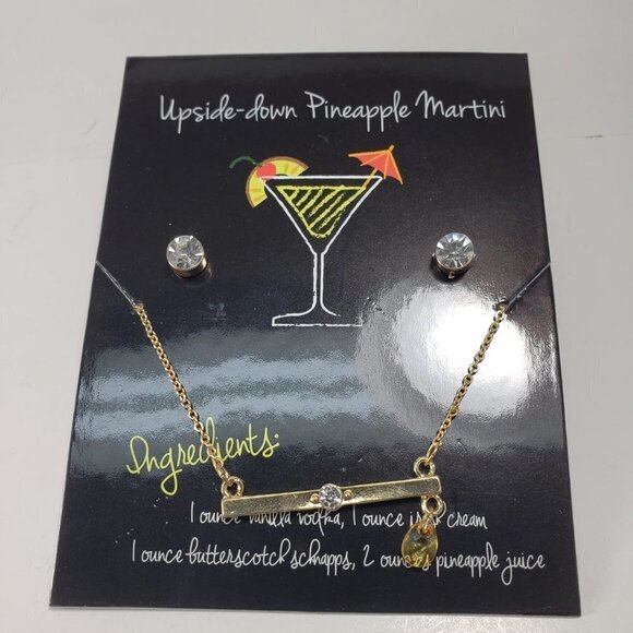 Bead Charm Bar Necklace With matching Crystal Stud Earrings - Picture 3 of 5